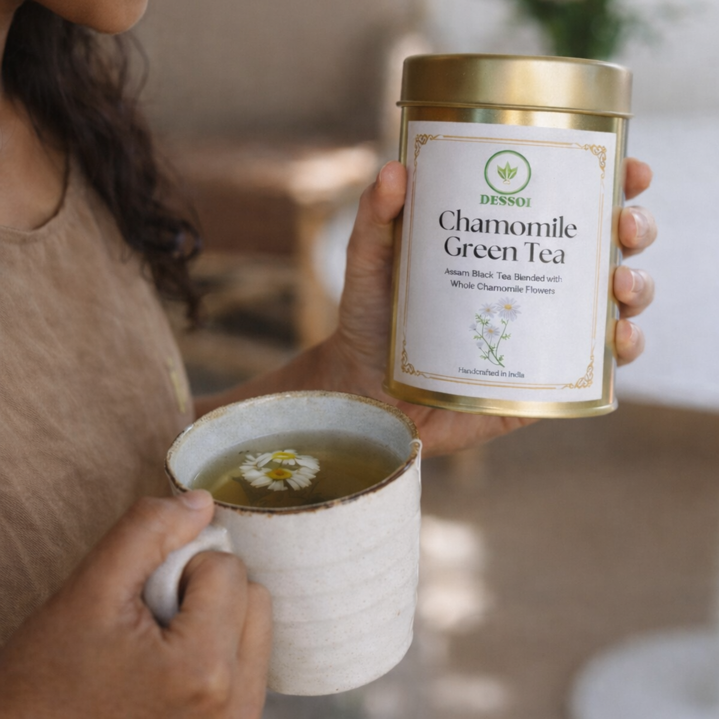 Chamomile Green Tea - With Real Chamomile Flowers | Calming & Stress Relief