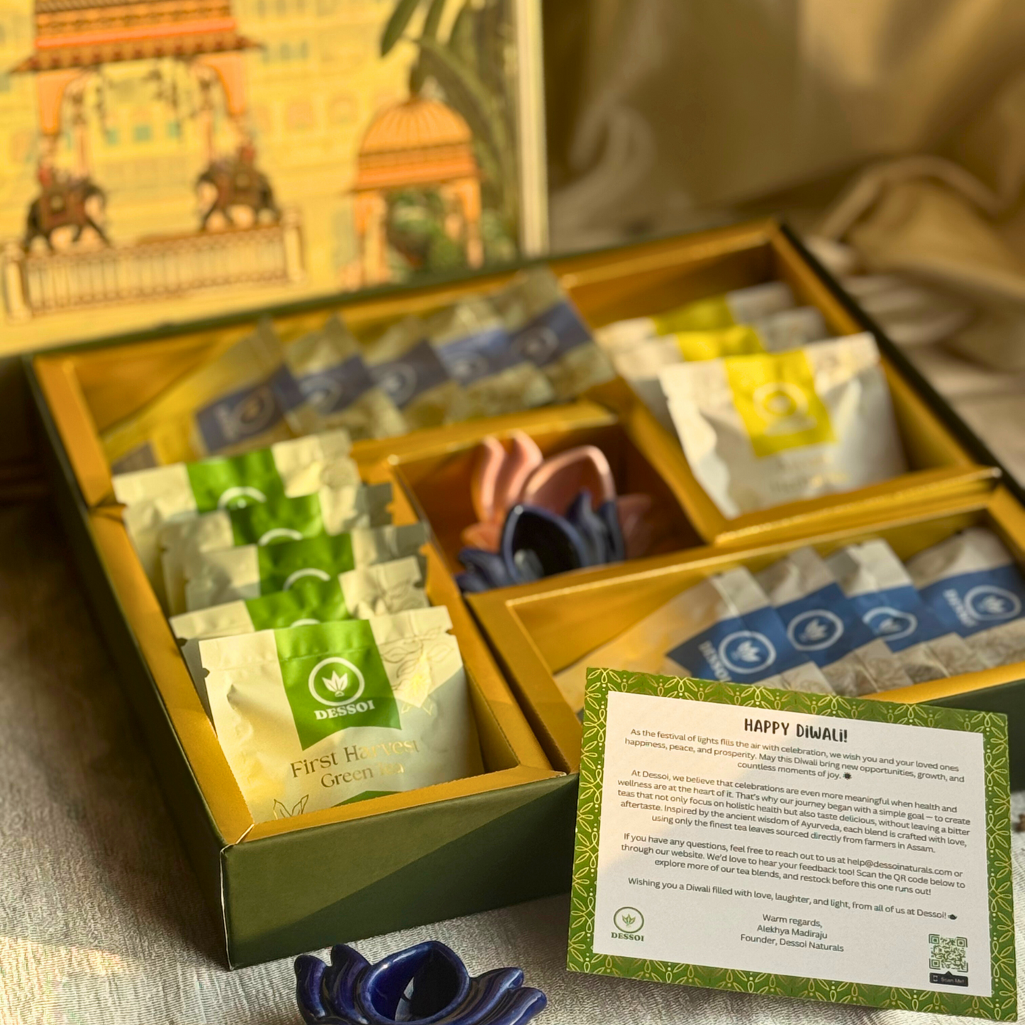 Ananta Giftbox | Wellness Tea Bags & Festive Diyas Bundle - Limited Edition