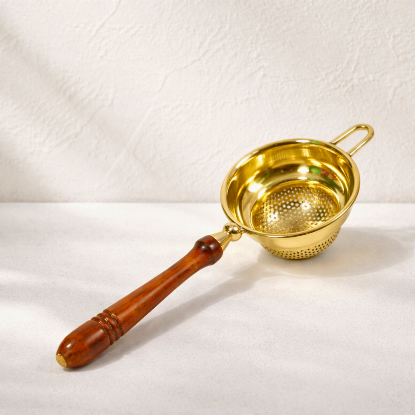 Brass Tea Strainer with Wooden Handle