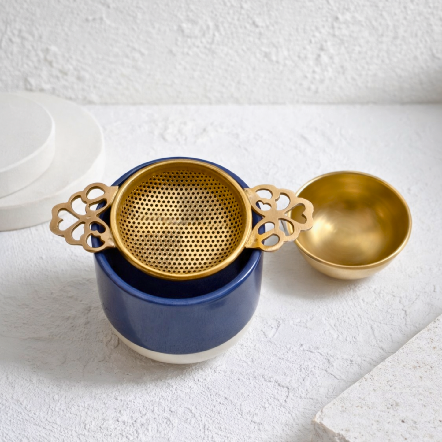 Brass Tea Strainer Set (2-Piece)