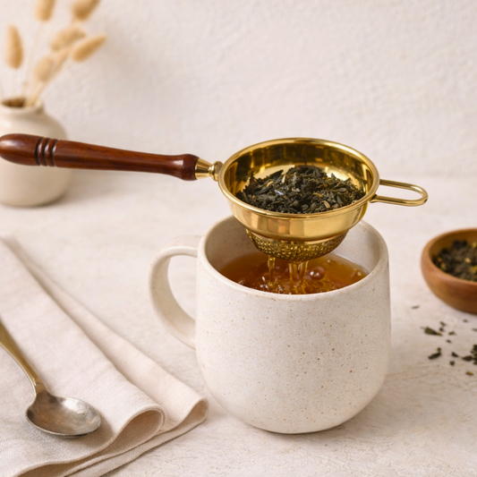 Brass Tea Strainer with Wooden Handle