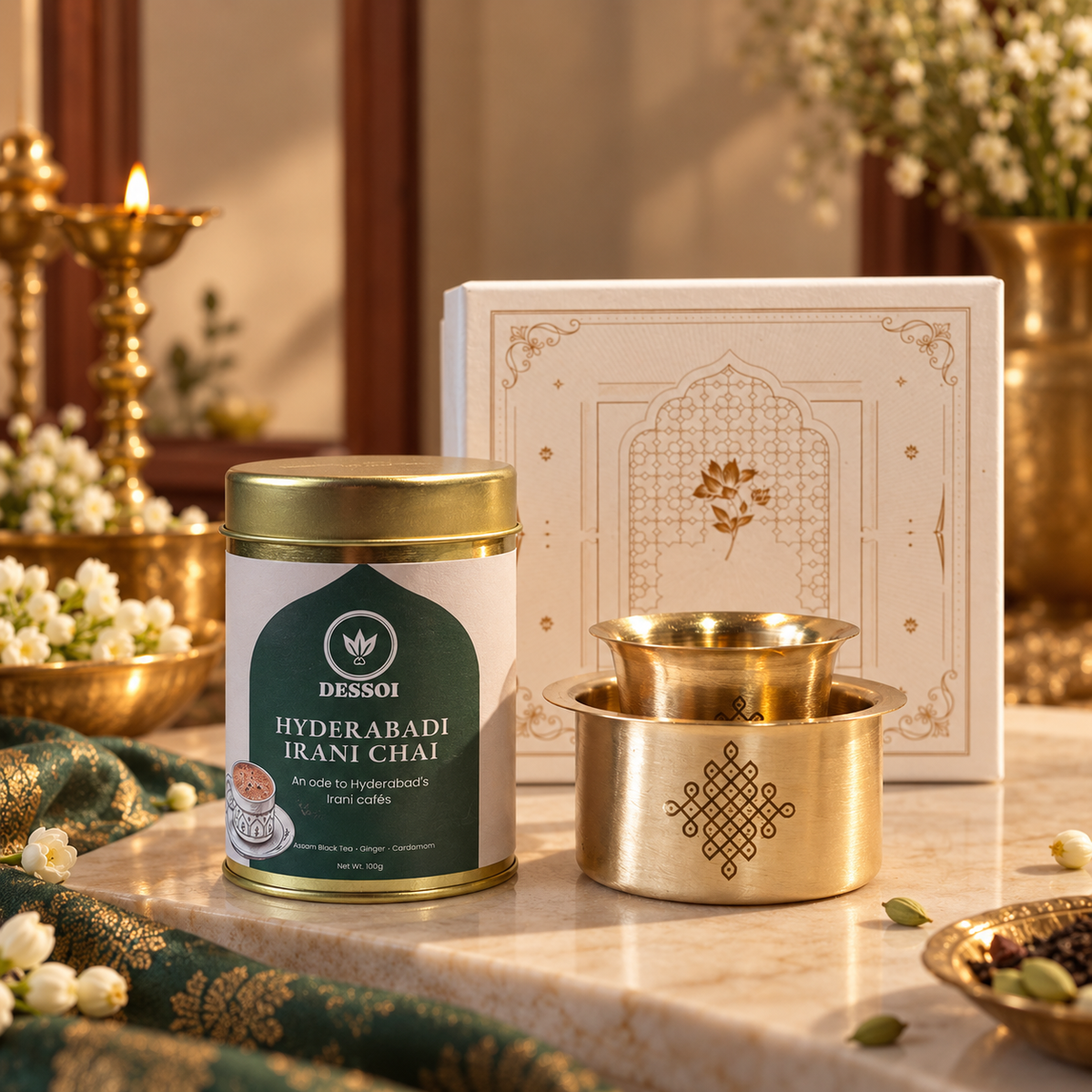 Heritage Ritual | Artisanal Chai & Kolam Davara Set