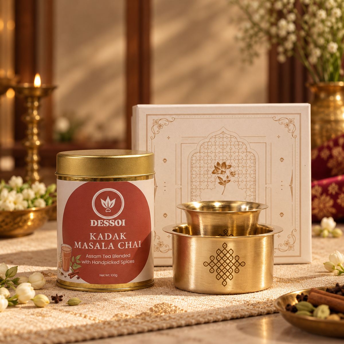 Heritage Ritual | Artisanal Chai & Kolam Davara Set