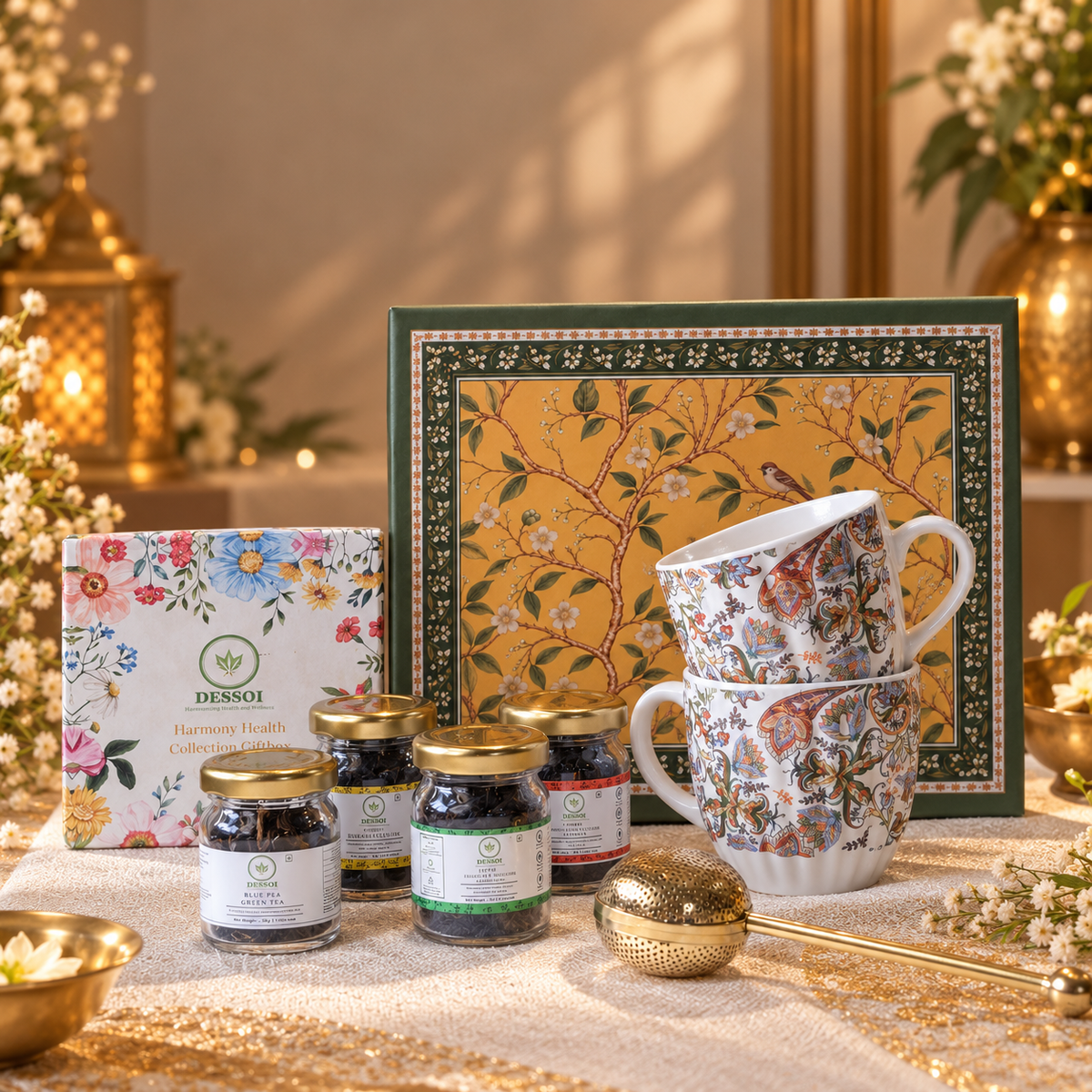 Floral Tea Collection | 4 Artisanal Teas, Infuser & Tea Cups